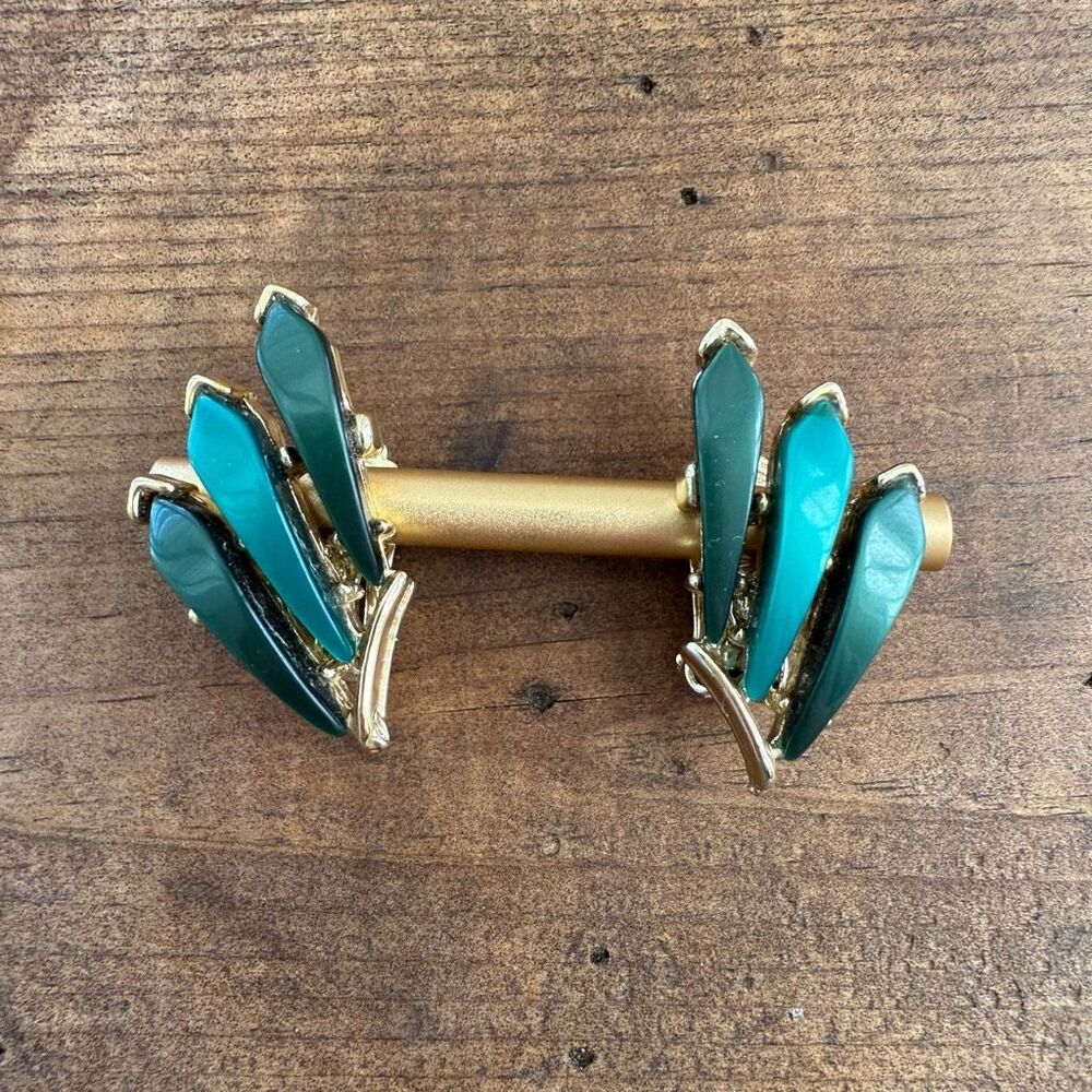 Vintage Green and Gold Tone Clip On Earrings MCM